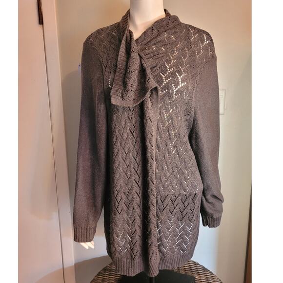 Catherines Black Chevron Cardigan Sweater 3X Open Front Semi Sheer Plus Size - Picture 1 of 8
